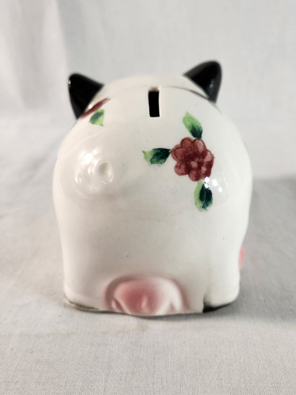 Ries Japan Ceramic Piggy Bank White Vintage 1950s-1960s Hand Painted + Plug - Picture 4 of 9